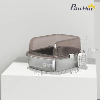 PawHut Arenero para Gatos Cubierto Cerrado con Bandeja de Acero Inoxidable Bordes Altos Pala y Zona para Caída de Arena Gris(m-3)