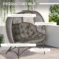 Outsunny tuinstoel 2 zits, rieten stoel met opvouwbare mand, kussens, staal(m-7)