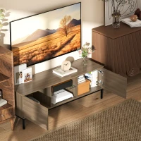 HOMCOM TV-Möbel mit Fach Kabelschacht und verstellbarem Regal für 60-Zoll-Fernseher 140x40x49,5 cm Grau(m-5)