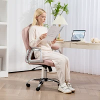 HOMCOM Silla de Escritorio Giratoria con Altura Ajustable Reposabrazos Respaldo Curvado Función de Basculante Rosa(m-9)