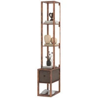HOMCOM Floor Lamp with Shelves, LED Column Modern Standing Lamp with Fabric Drawer, Adjustable Brightness, Foot Switch for Living Room, Bedroom, Office, Rustic Brown(m-11)