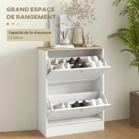 HOMCOM Meuble à chaussures 12 paires, meuble d'entrée avec 2 tiroirs rabattables et étagères réglables, 60 x 23,5 x 80cm, blanc(m-4)