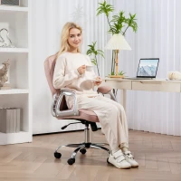 HOMCOM Silla de Escritorio Giratoria con Altura Ajustable Reposabrazos Respaldo Curvado Función de Basculante Rosa(m-2)