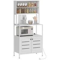 HOMCOM Étagere cuisine meuble micro-onde avec multiprise, double porte à persiennes, compartiments ouverts, 80x42x171cm, blanc(m-11)