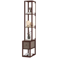 HOMCOM Floor Lamp with Shelves, LED Column Modern Standing Lamp with Fabric Drawer, Adjustable Brightness, Foot Switch for Living Room, Bedroom, Office, Dark Brown(m-11)