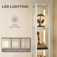 HOMCOM Floor Lamp with Shelves, LED Column Modern Standing Lamp with Fabric Drawer, Adjustable Brightness, Foot Switch for Living Room, Bedroom, Office, White(m-5)