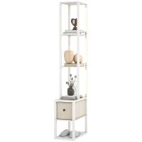 HOMCOM Floor Lamp with Shelves, LED Column Modern Standing Lamp with Fabric Drawer, Adjustable Brightness, Foot Switch for Living Room, Bedroom, Office, White(m-11)
