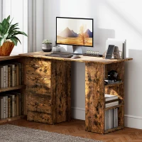 HOMCOM Computer Desk, Writing Table, PC Workstation with 3 Storage Shelves and Drawers, Silver Handle, for Home Office, Rustic Brown(m-7)