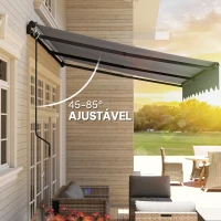 Outsunny Toldo Manual Retrátil 360x220 cm Toldo para Balcão com Manivela de Alumínio e Proteção UV30+ Toldo Enrolável de Exterior Cinza(m-6)