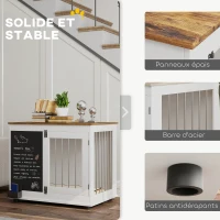 PawHut Cage pour chien cage chien intérieur avec 2 portes tableau noir pour chiens taille moyenne 20 kg 80 x 60 x 70 cm blanc(m-6)