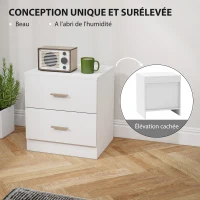 HOMCOM Table de chevet avec 2 tiroirs poignée en alliage d'aluminium style contemporain 45 x 39,5 x 49 cm blanc(m-6)
