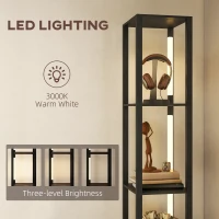 HOMCOM Floor Lamp with Shelves, LED Column Modern Standing Lamp with Fabric Drawer, Adjustable Brightness, Foot Switch for Living Room, Bedroom, Office, Black(m-5)