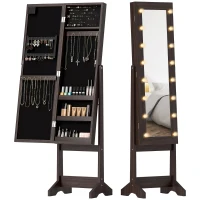 HOMCOM Freestanding Mirrored Jewellery Storage Cabinet - Dark Brown(m-11)