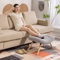 HOMCOM Pouf moderno con rivestimento in pile e gambe in legno, imbottito, per soggiorno, camera da letto, ingresso, Grigio chiaro(m-3)