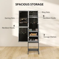 HOMCOM Freestanding Mirrored Jewellery Storage Cabinet - Grey(m-4)