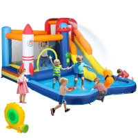 AIYAPLAY 5 in 1 Bouncy Castle for Children with 550W Blower, Water Slide, Splash Pool, Jumping Area, Climbing Wall, Cannon(m-10)