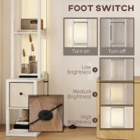 HOMCOM Floor Lamp with Shelves, LED Column Modern Standing Lamp with Fabric Drawer, Adjustable Brightness, Foot Switch for Living Room, Bedroom, Office, White(m-6)