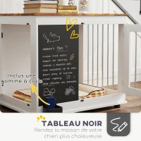 PawHut Cage pour chien cage chien intérieur avec 2 portes tableau noir pour chiens taille moyenne 20 kg 80 x 60 x 70 cm blanc(m-7)