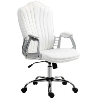 HOMCOM Silla de Escritorio Giratoria con Altura Ajustable Reposabrazos Respaldo Curvado Función de Basculante Blanco(m-10)