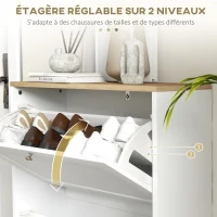 HOMCOM Meuble à chaussures 12 paires, meuble d'entrée avec 2 tiroirs rabattables et étagères réglables, 60 x 23,5 x 80cm, blanc(m-5)