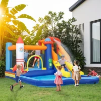 AIYAPLAY 5 in 1 Bouncy Castle for Children with 550W Blower, Water Slide, Splash Pool, Jumping Area, Climbing Wall, Cannon(m-2)