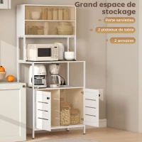 HOMCOM Étagere cuisine meuble micro-onde avec multiprise, double porte à persiennes, compartiments ouverts, 80x42x171cm, blanc(m-5)