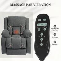 HOMCOM Fauteuil releveur électrique massage et chauffage avec repose-pied, dossier inclinable, télécommande et poche latérale(m-5)