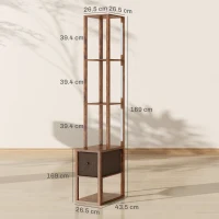 HOMCOM Floor Lamp with Shelves, LED Column Modern Standing Lamp with Fabric Drawer, Adjustable Brightness, Foot Switch for Living Room, Bedroom, Office, Rustic Brown(m-3)