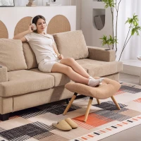 HOMCOM Tabouret moderne avec revêtement en polaire et pieds en bois, rembourré, pour salon, chambre à coucher, couloir, Marron(m-4)