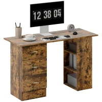 HOMCOM Computer Desk, Writing Table, PC Workstation with 3 Storage Shelves and Drawers, Silver Handle, for Home Office, Rustic Brown(m-10)