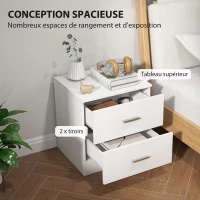 HOMCOM Table de chevet avec 2 tiroirs poignée en alliage d'aluminium style contemporain 45 x 39,5 x 49 cm blanc(m-4)