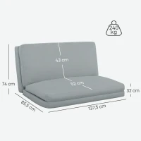 HOMCOM Sofá perezoso sillón convertible plegable en 4 partes con respaldo inclinable, 137,5 x 85,5 x 74 cm, gris claro(m-3)
