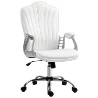 HOMCOM Silla de Escritorio Giratoria con Altura Ajustable Reposabrazos Respaldo Curvado Función de Basculante Blanco(m-11)
