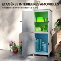 Outsunny Abri de jardin en bois, armoire de jardin avec étagères détachables, portes verrouillables, 60 x 60 x 160 cm, gris clair(m-5)