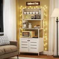 HOMCOM Küchenregal Mikrowellenschrank mit Steckdosenleiste, Doppeltürenlamellen, offenen Fächern, 80x42x171cm, weiß(m-5)