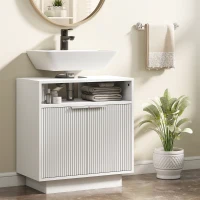 HOMCOM Mueble bajo Lavabo con 2 Puertas Acanaladas y Compartimento Abierto para Lavabo sin Pedestal 60x33x63 cm Blanco(m-2)