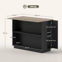 HOMCOM Isola per Cucina con 2 Ripiani Aperti e 2 Armadietti, in MDF, 105x60x82 cm, color Rovere e Nero(m-3)
