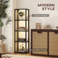 HOMCOM LED Floor Lamp with Glass Shelves, 4 Layers Dimmable Tall Standing Lamp, Modern Column Shelf Floor Light for Living Room, Bedroom, Office, Black(m-8)