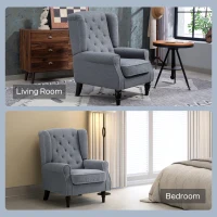 HOMCOM Wingback Accent Chair, Retro Upholstered Button Tufted Occasional Chair for Living Room and Bedroom, Grey(m-8)