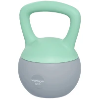 SPORTNOW Pesa Rusa 6 kg Kettlebell Relleno de Arena Metálica y Mango Antideslizante para Entreno en Casa 19x19x28 cm Verde y Gris(m-11)