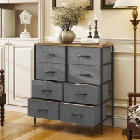 HOMCOM Fabric Chest of Drawers, Industrial Bedroom Dresser with 8 Fabric Drawers, Steel Frame and Wooden Top for Nursery, Living Room, Hallway, Rustic Brown and Grey(m-2)