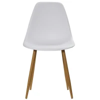 HOMCOM Esszimmerstuhl 4er-Set, Metallbeine in Holzoptik, rutschfeste Füße, bis 120 kg, Weiß/Holzdekor(m-10)