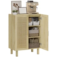 HOMCOM Armario de Salón con 2 Puertas de Rejilla y Estantes Ajustables Aparador de Estilo Bohemio 73x41x102 cm Natural(m-10)