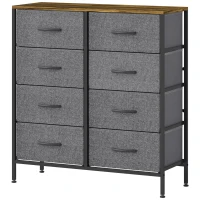 HOMCOM Fabric Chest of Drawers, Industrial Bedroom Dresser with 8 Fabric Drawers, Steel Frame and Wooden Top for Nursery, Living Room, Hallway, Rustic Brown and Grey(m-11)