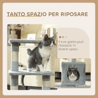 PawHut Tiragraffi per Gatti con Casetta, 2 Piattaforme e Pallina, in Legno, Sisal e Peluche, 50x30x81.5 cm, Grigio(m-6)