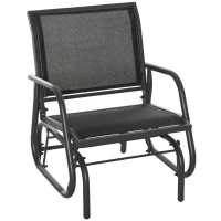Outsunny Outdoor Garden Glider Chair, Metal Frame Single Armchair Swing Seater w/ Breath Mesh Fabric Seat, Curved Backrest, Armrests, for Living Room, Patio, Porch, Dark Grey(m-1)