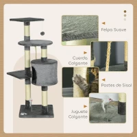 PawHut Rascador para Gatos Altura 116 cm Árbol para Gatos con Postes de Sisal Cueva Plataformas y Juguetes Gris Oscuro(m-5)