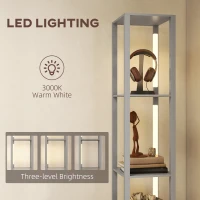 HOMCOM Floor Lamp with Shelves, LED Column Modern Standing Lamp with Fabric Drawer, Adjustable Brightness, Foot Switch for Living Room, Bedroom, Office, Grey(m-5)