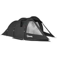 Outsunny Cort de Camping pentru 3 Persoane cu 2 Camere, Ferestre și Geantă de Transport, 475x264x172 cm, Negru(m-11)