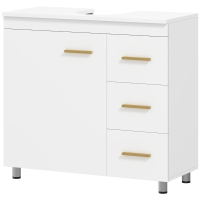 HOMCOM Meuble Sous-Lavabo avec Découpe en U, Armoire et 3 Tiroirs, Fermeture Amortie, 70x30x65 cm, Blanc